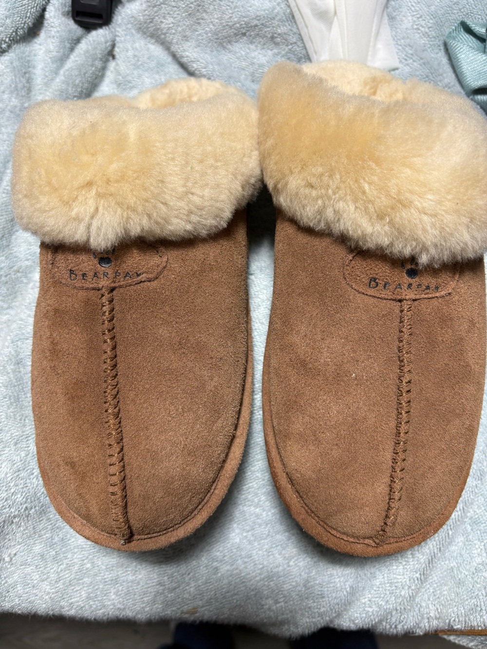 Bearpaw Shearling-Lined Suede Slippers in Chestnut